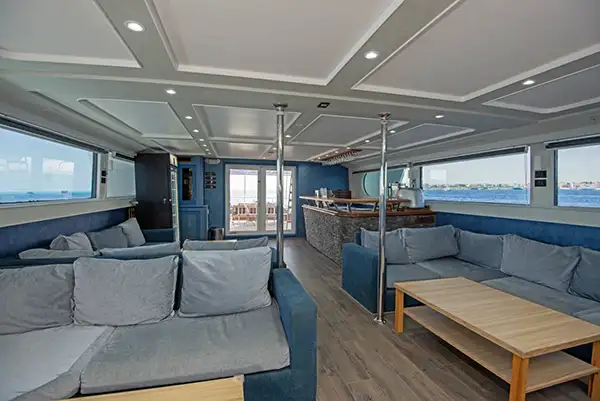Lounge and bar aboard the M/V Blue Horizon