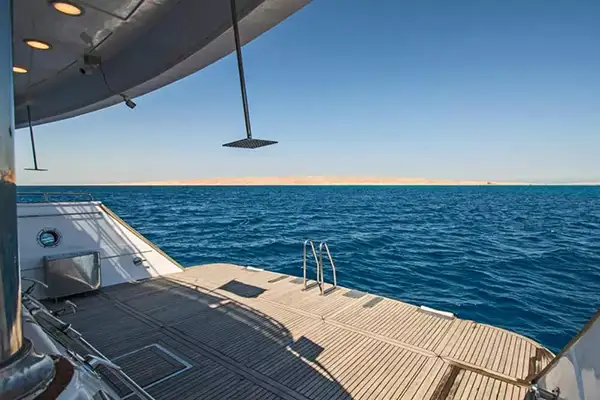 Stern platform and Red Sea view aboard the M/V Blue Horizon